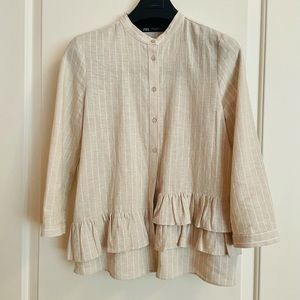 ZARA | Asymmetrical ruffles linen button-up shirt